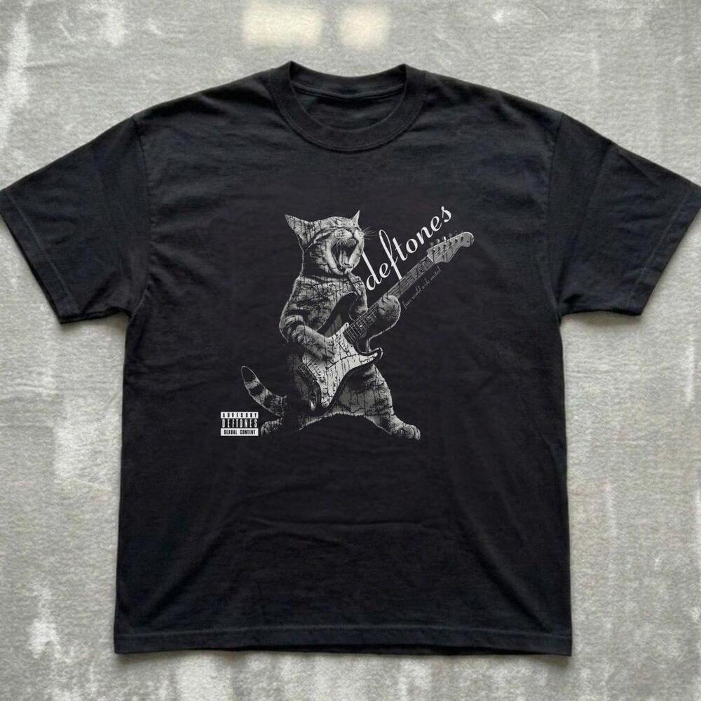 Black Deftones Guitar Cat Tee
